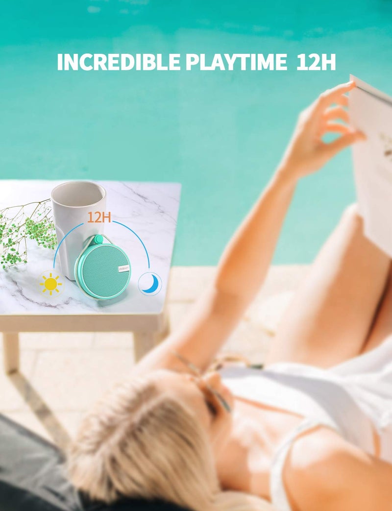 INSMY C12 IPX7 Waterproof Shower Bluetooth Speaker, Portable Small Speaker, Speakers Bluetooth Wireless Loud Clear Sound Support TF Card Suction Cup for Outdoor Kayak Canoe Beach Gift (Mint) - Image 3
